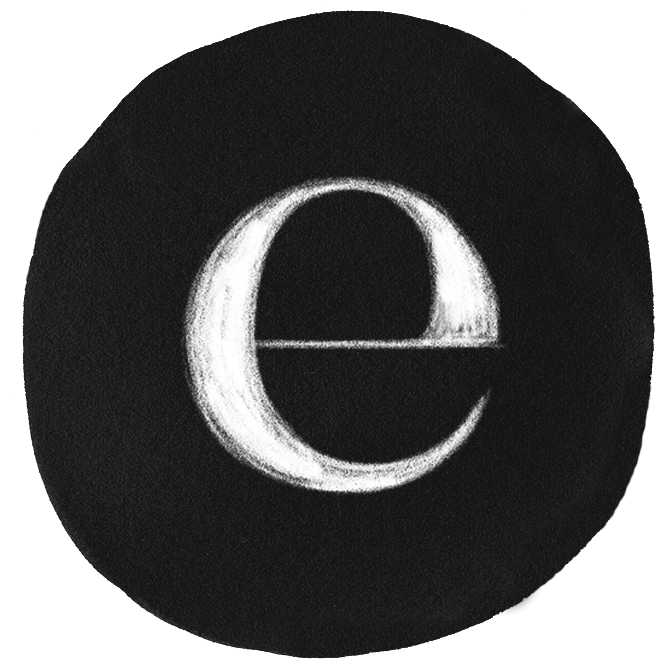 Logo d'Atelier Entourage : lettre e dessinée à l'encre dans un cercle noir