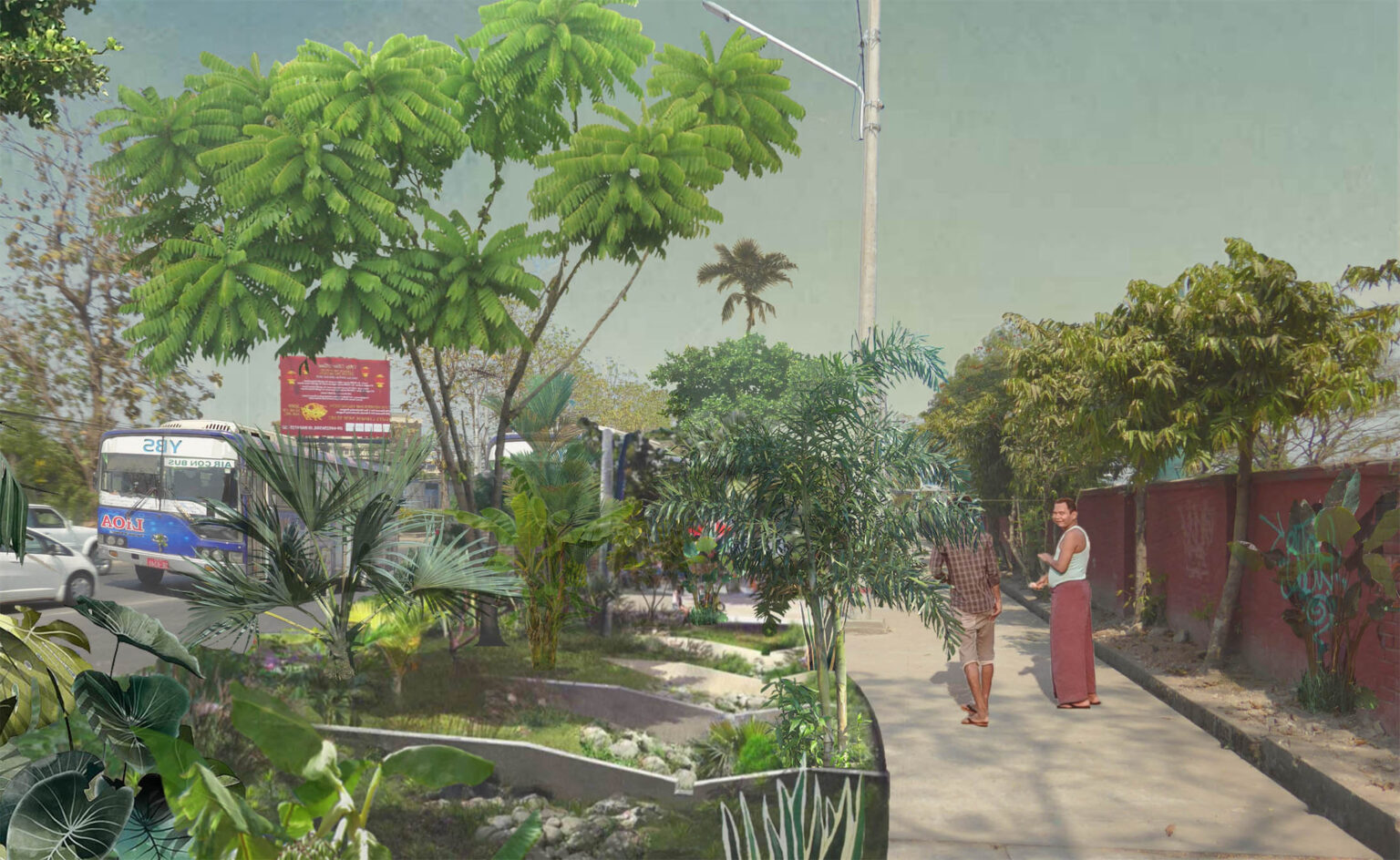 rénovation écologique de la voirie réalisée à Yangon par Arsène Frère et Roman Perraudin de l'atelier entourage_Urbanisme écologique_ développement environnementale